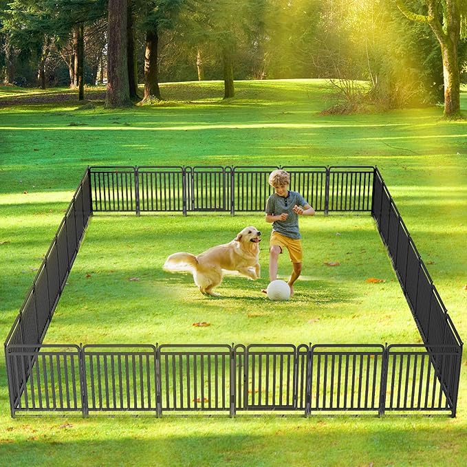 New Thickened Version Dog Playpen, 32 Inch Dog Fences for The Yard, Portable Outdoor Dog Playpen for Large/Medium/Small Dogs, Foldable Metal Dog playpen, with Doors (32 Panels, 32 Inch)