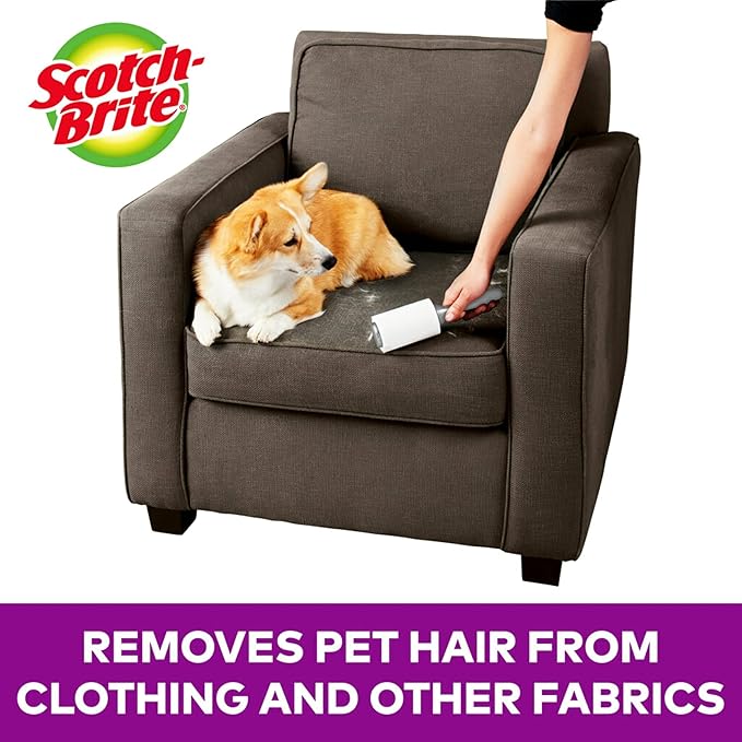 Scotch-Brite Pet Hair Pickup Extra Sticky Lint Roller, Designed for Removing Fur + Fluff on Couches, Clothes, Dog and Cat Beds, & More, 4 Pack, 192 Easy-Tear Adhesive Sheets Total
