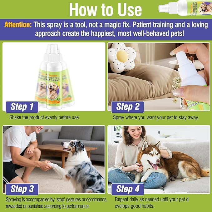 Cat Deterrent Spray for Peeing - Effective Dog Deterrent Spray Urine & Pee Corrector for Furniture, Yard, Shoes, Indoor and Outdoor Training Spray, Non Stain & Safe Ingredients for Pets 4oz(120 ml)