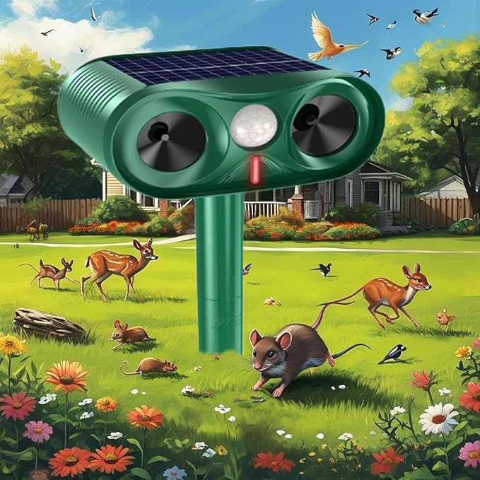 Ultrasonic Cat Repellent Outdoor Solars Cat Raccoon Repellent Ultrasonic Deterrent, 360° Protection for Your Home, Garden, and Farm - Weatherproof and Energy - Efficient