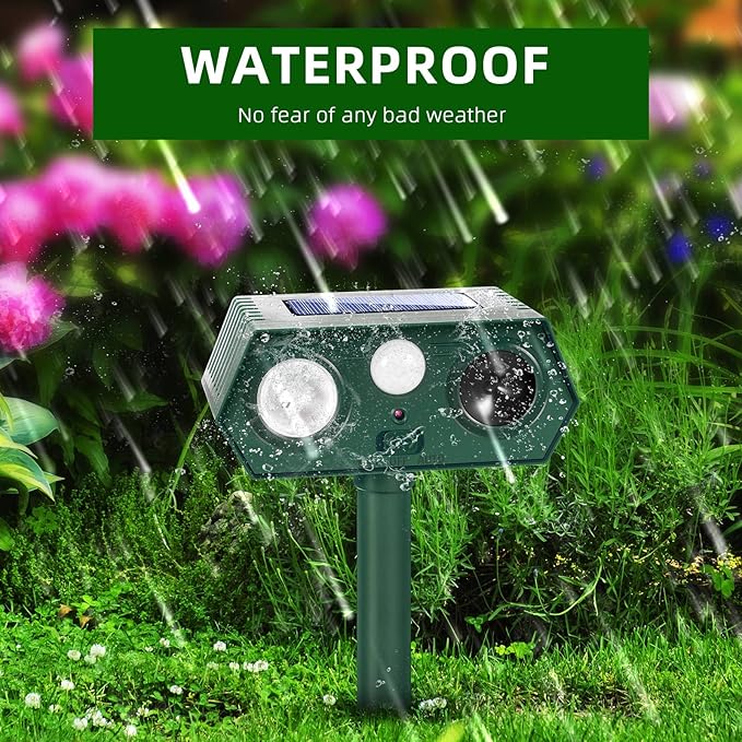 2025 Solar Ultrasonic Racoon Fortress Pro, Deer Cat Repellent Devices Animal Repeller Squirrel Rabbit Deterrent Outdoor with Motion Sensor&Flash Light to Scare Dog Skunk Out of Garden Farm Yard(4Pack)