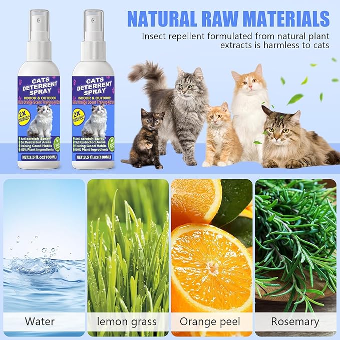 Cat Deterrent Spray - Cat Scratch Deterrent Spray for Furniture Protection, Effective Training Aid with Natural Ingredients - Non-Toxic Formula for Cats and Kittens Light 7.0 fl.oz