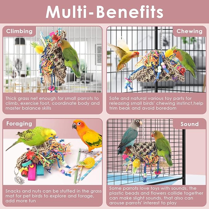 KATUMO Bird Toys, Seagrass Basket Toy with Array of Chewable Parrot Foraging for Small Medium Parrot Birds