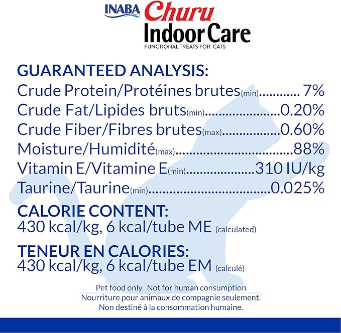 INABA Churu Indoor Care for Hairball Control, Functional Lickable Cat Treat with Taurine & Green Tea Extract, 0.5oz Each, 60 Tubes Total, Tuna & Chicken Variety