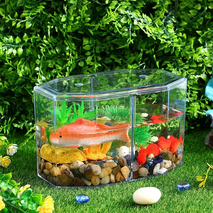 ERINGOGO Octagonal Acrylic Fish Breeding Tank Divider Box, High Transparency Dual-Compartment Isolation Hatchery for Betta and Small Tropical Fish, Aquarium Supply for Desktop Micro