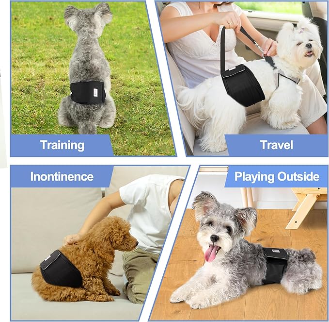 5 Pack Dog Diapers Male Reusable, Premium Belly Bands for Male Dogs, High Absorbing Dog Pee Wraps for Doggie in Incontinence and Training Black M