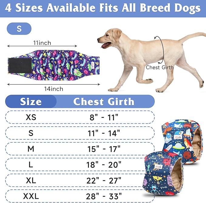5 Pack Dog Diapers Male Reusable, Premium Belly Bands for Dogs, High Absorbing Male Dog Pee Wraps for Doggie in Incontinence or Excitable Urination and Training Cartoon XL