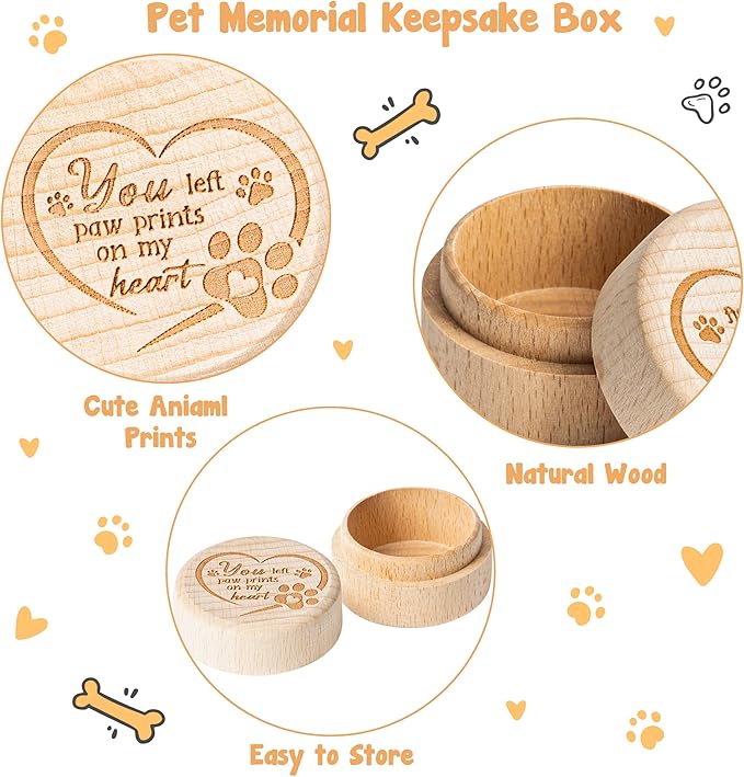CJiangpo Dog Memorial Keepsake Box, Wooden Pet Urns Memorial Gifts for Loss of Dog Cat Hair Ashes Container Remembrance Pet Loss Sympathy Gifts 1Pcs