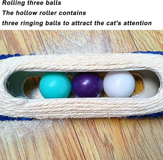 Cylindrical Scratching Board Sisal Cat Toys with 3 Pcs Ringing Balls 11 in Scratching Roller for Indoor Cats Playing (Rose Red)
