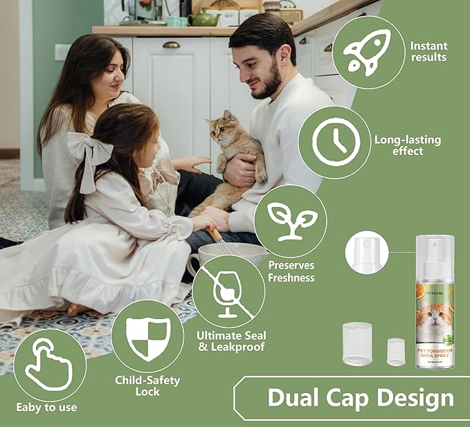 Cat Deterrent Spray - Safe Indoor Formula to Stop Scratching & Urine Marking | Eco-Friendly, Pet-Safe Protection for Furniture, Sofas, Rugs & Curtains | Non-Toxic Training Aid（2 Pack）