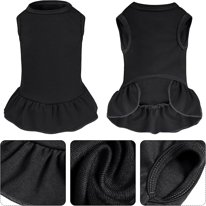Dog Dresses Cat Skirt Solid Color Dog Clothes Summer Sleeveless Puppy Girl Clothes for Small Pet Dogs Cats (Black, Large)