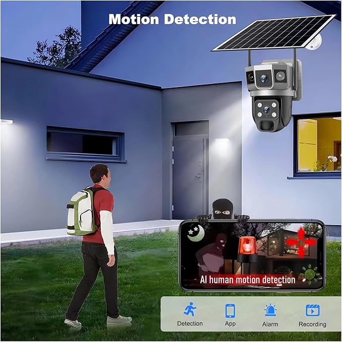 for Outdoor Camera Battery CCTV Monitor 4G SIM Card Network IP Security Pet Camera Motion Detection 3 Screen PTZ Camera(WiFi CCTV 128G Card)