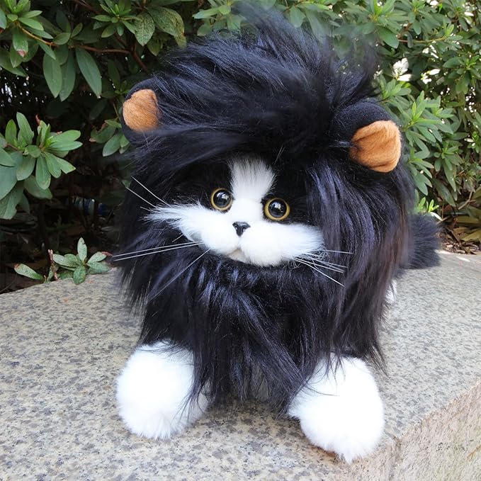 Lion Mane Wig for Cat Costume Pet Adjustable Washable Comfortable Fancy Lion Hair Cat Clothes Dress for Halloween Christmas Easter Festival Party Activity (Small, Black)