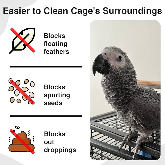 SIMENA Bird Cage Seed Catcher, Skirt for Bird Cage, Nylon Mesh Bird Cage Liners for Large Cages, Elastic and Easy Cleaning Bird Cage Cover, Suitable for Most Cage Shapes (Black 59-79 inch)