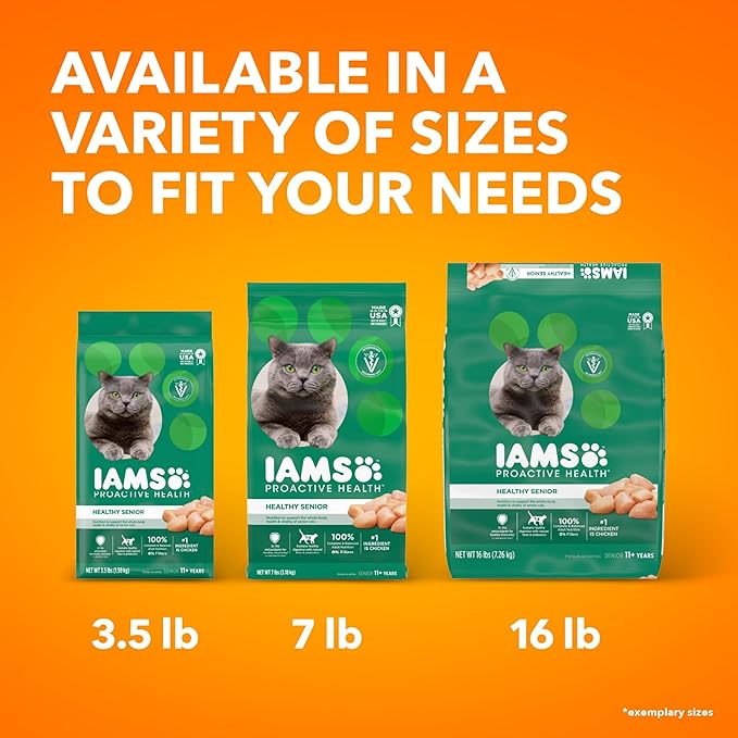 IAMS Proactive Health Senior Dry Cat Food, Cat Food Dry Chicken Recipe, Real Chicken in Every Bite, 3.5 Lb. Bag