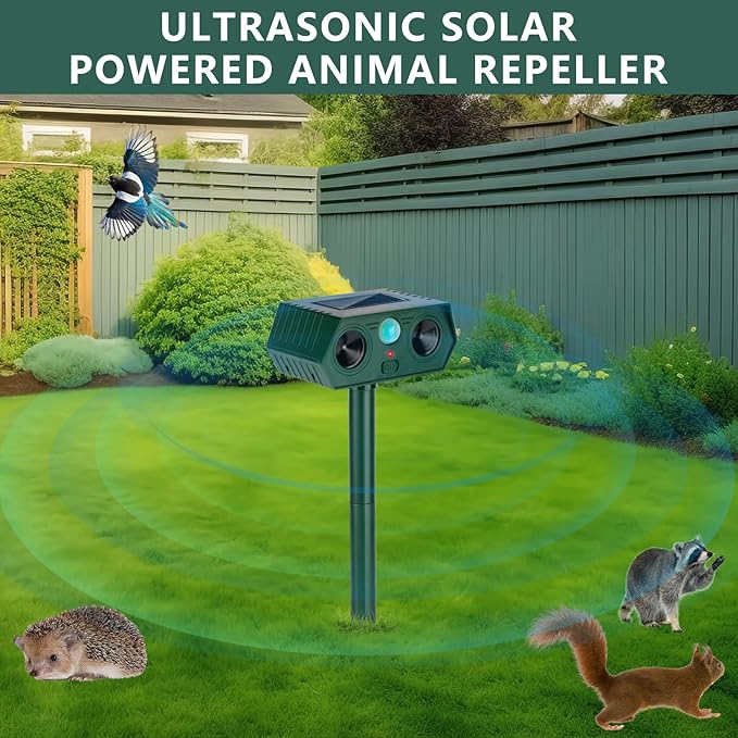 4 Pack 2026 Ultrasonic Animal Repellent Outdoor Cat Repellent Devices Solar Animal Repeller Motion Activated Deterrent to Scare Deer Squirrel Rabbit Raccoon Skunk for Yard Lawn Outdoor