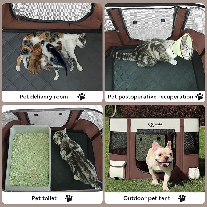 Dog Playpen,Cat Pet Puppy Pen,Portable Playpens for Dogs Indoor Outdoor Travel Camping Use,Foldable Dog Kennel Tent Crate for Rabbit Small Animals with Carrying Case (Brown, Medium)