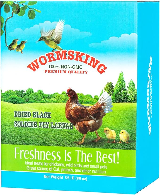 5.5LB Dried Black Soldier Fly Larvae, More Calcium Than Dried Mealworms, High Protein Chicken Feed, Poultry Treat