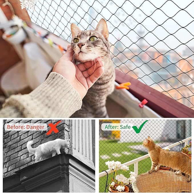 Cat Netting Balcony, Anti-Fall Mesh Fence, Black Composite Nylon, Cat Protection Net