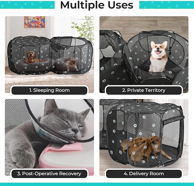 EighteenTek® 2-in-1 Cat Playpen, 58''Pop Up Dog Pet Playpen for Indoor Outdoor Cats Enclosed, Portable Pet Playpen, Kitten Puppy Foldable Play Pen Cat Dog Tent Crate Cage Kennel(S, 58" Lx29Wx17H)