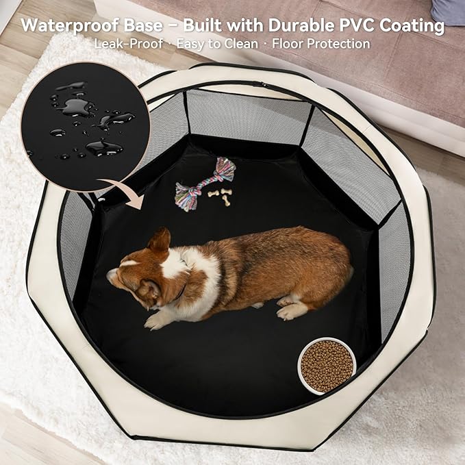 Portable Indoor Dog Playpen for Small Dogs & Puppies by A 4 Pet – 50.39" Pop-Up Soft Puppy Playpens with Bowl, Waterproof Floor, Calm Safe Space for Home, Travel & Daily Use
