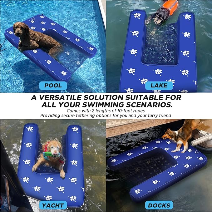 Inflatable Dock Platform, Dog Boat Ramp Floating Non-Slip Oxford and PVC Water Ramp for Dogs Pool, Dock, Lake with Traction Rope, Manual Air Inflation Pump Blue D(4.7ft x 3ft x 6in) Blue