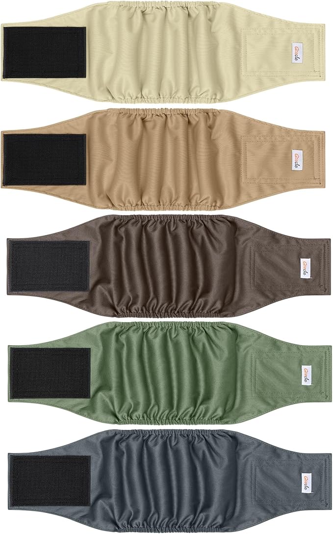 5 Pack Dog Diapers Male Reusable, Premium Belly Bands for Dogs, High Absorbing Male Dog Pee Wraps for Doggie in Incontinence or Excitable Urination Gray,Green,Brown XL
