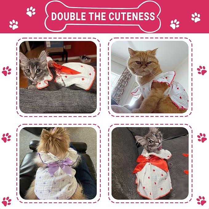 TAPBULL Dog Dresses, Fashionable Pet Dog Clothes with Heart Design, Cute Cat Birthday Dress Outfit (Pink/Red/Blue/Purple/Black 5-Pack), XX-Large