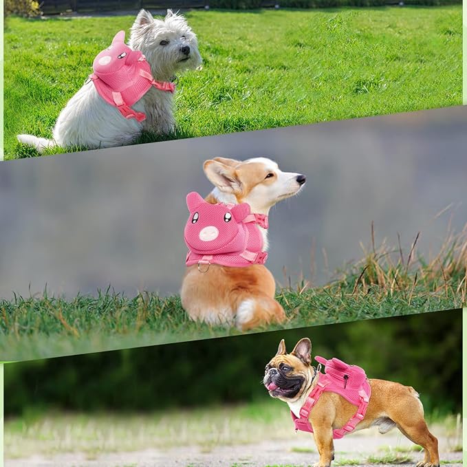 Dog Harness with Backpack, Adjustable Dog Backpack Harness for Small Medium Dogs, No-Pull Breathable Backpacks for Dogs to Wear, for Traveling, Hiking, Camping, Training, Pink S