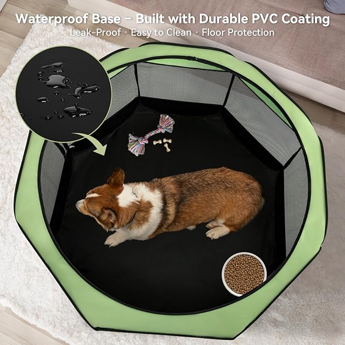 Portable Indoor Dog Playpen for Small Dogs & Puppies by A 4 Pet – 40.55" Pop-Up Soft Puppy Playpens with Bowl, Waterproof Floor, Calm Safe Space for Home, Travel & Daily Use