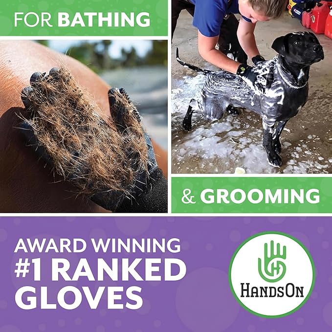 H HANDSON Pet Grooming Gloves - Patented #1 Ranked, Award Winning Shedding, Bathing, & Hair Remover Gloves - Gentle Brush for Cats, Dogs, and Horses (Red, Small)