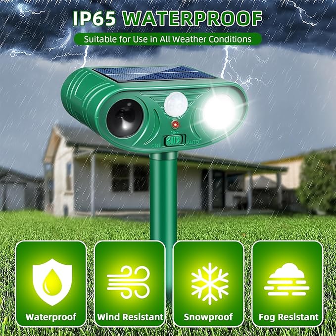 2026 Solar Ultrasonic Animal Repellent Sonic Fortress Pro Raccoon Repellent Cat Repeller Deer Deterrent with Flash Light Motion Sensor to Keep Squirrel Rabbit Dog Skunk Out of Garden Yard(4Pack)