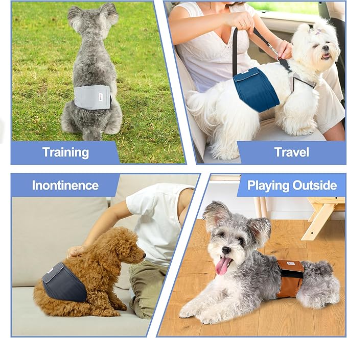 5 Pack Dog Diapers Male Reusable, Premium Belly Bands for Dogs, High Absorbing Male Dog Pee Wraps for Doggie in Incontinence or Excitable Urination and Training Gray M