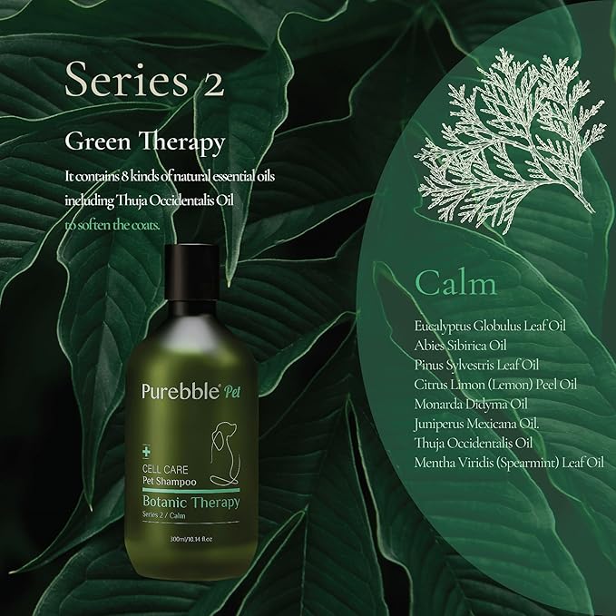 Pet Shampoo Calming Green Botanical Line Series 2- for Soft and Shiny Coat and Fur- Cleanses, Conditions, and Detangles, pH-Balancing Formula, No Artificial Fragrance, 300ml / 10.14 fl oz