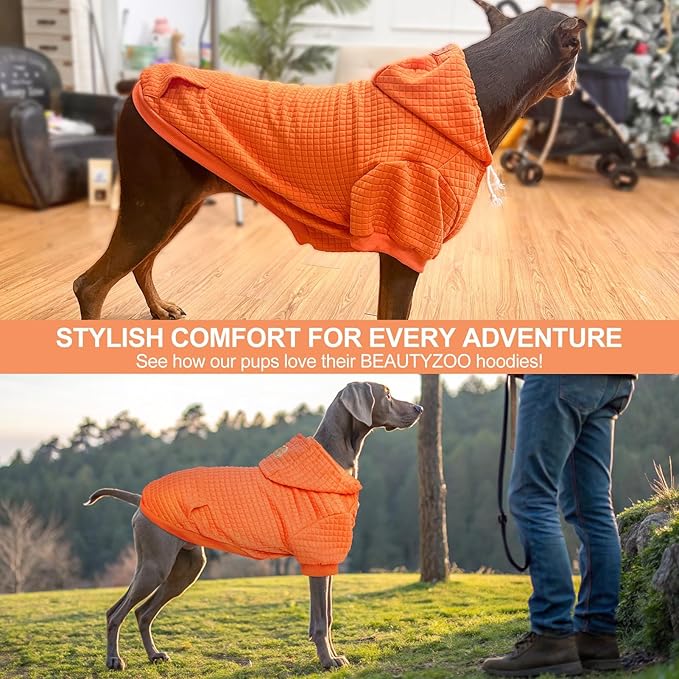 BEAUTYZOO Small Dog Hoodie Sweater with Pockets, Dog Clothes for Small Medium Dogs Boy Girl, Waffle-Like Laminated Cotton Pet Coats with Hat and Leash Hole, Orange M