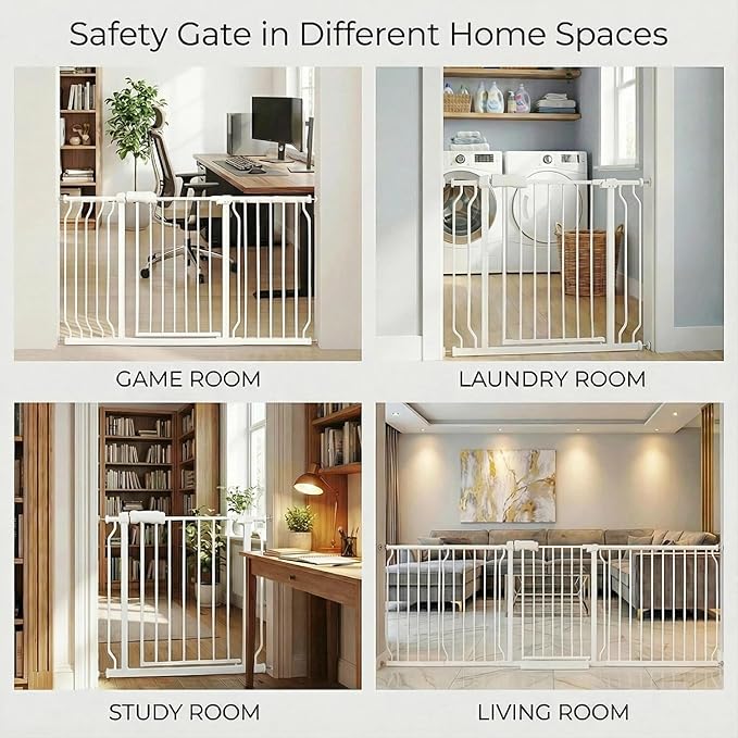 Extra Wide Baby & Dog Gate 62-67 Inch, Pressure Mounted No Drilling, Adjustable Indoor Safety Gate for Stairs & Wide Doorways - Metal Design for Kids and Pets, White