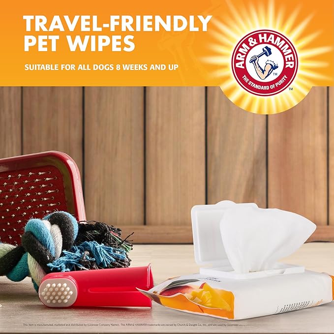 Arm & Hammer for Pets Heavy Duty Multipurpose Bath Wipes for Dogs, Travel Size, Mango Scent | All Purpose Dog Wipes Remove Odor & Refresh Skin for Pets | 30 Ct Pack of Travel Pet Wipes