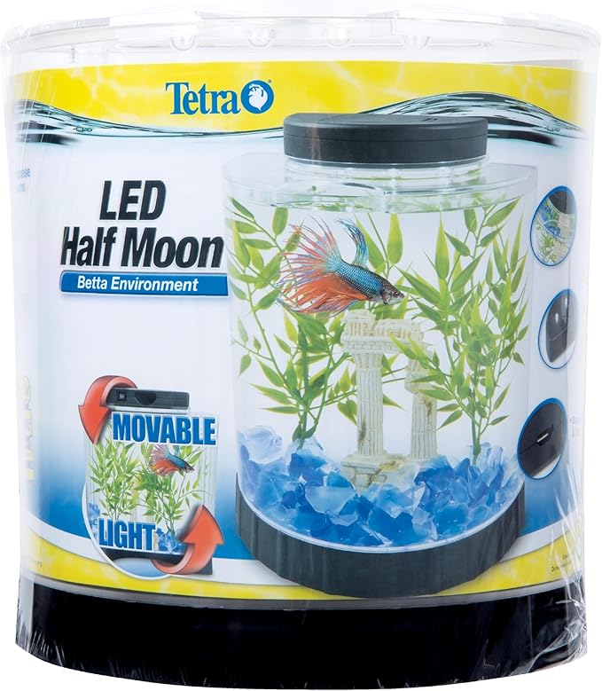 Tetra 1 Gallon Half Moon Small Fish Tank w/Movable LED Light, for Betta & Gold Fish, Aquarium | (Pack of 3)