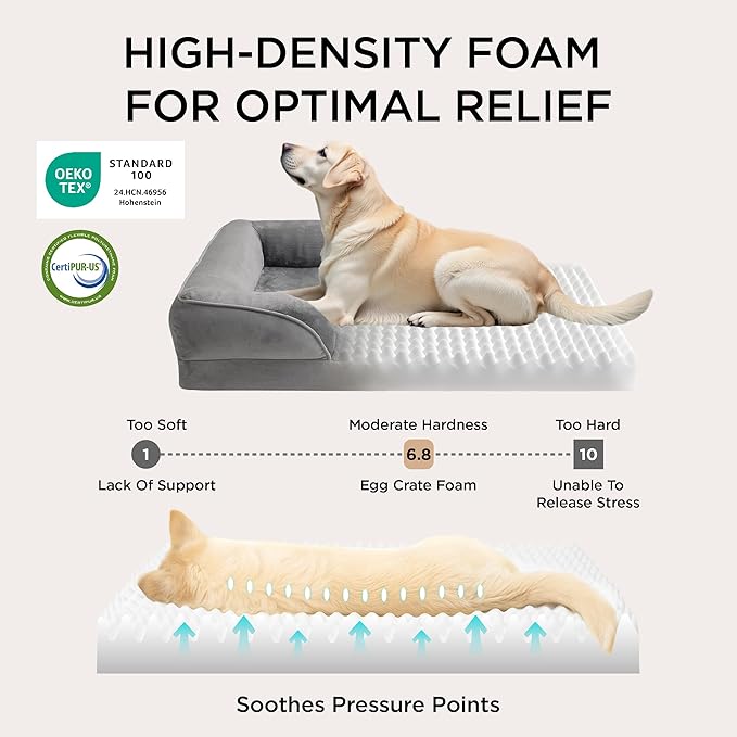 Bedsure Orthopedic Dog Bed for Medium Dogs - Waterproof Dog Sofa Beds Medium, Supportive Foam Pet Couch Bed with Removable Washable Cover, Waterproof Lining and Nonskid Bottom, Light Grey