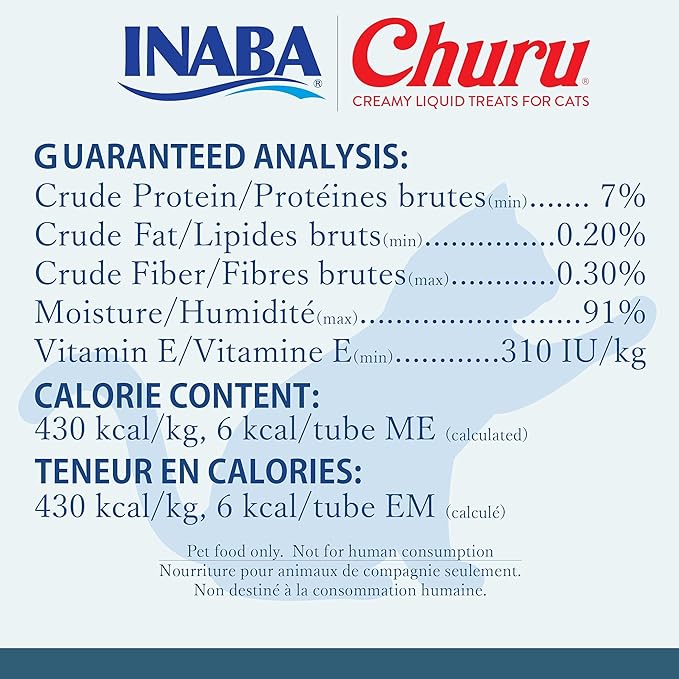 INABA Churu Lickable Purée Natural Cat Treats - Tuna with Scallop Recipe (4 Servings per Package, 8 Packages) (32 Tubes)