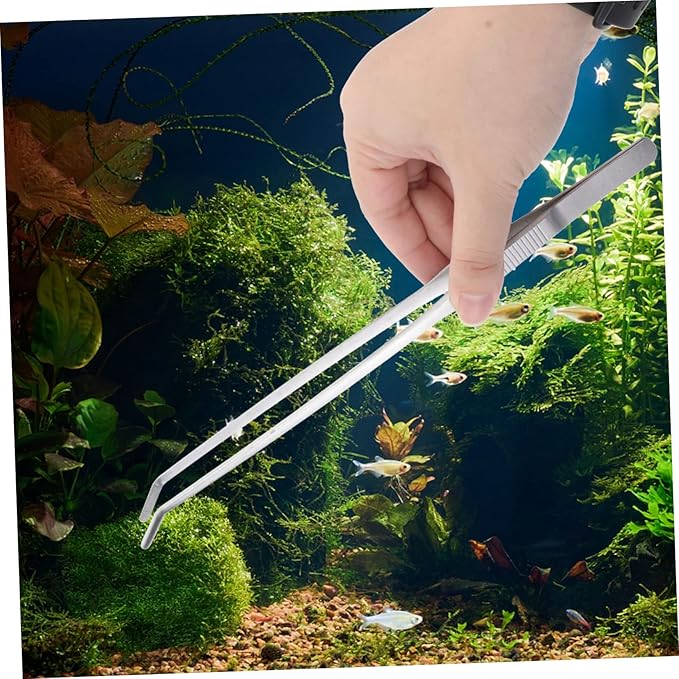 DOITOOL 3pcs Curved Tip Stainless Steel Tweezers for Aquatic Plants Ergonomic Design for Fish Tank Maintenance Resistant Tool for Trimming Low-growing Aquarium Plants