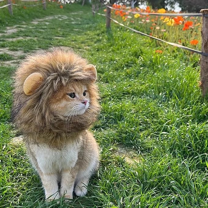 Lion Mane Wig for Cats,Pet Halloween Costume Cat Lion Mane Wig,Adjustable Washable,Lion Mane Wig for Cat Costume Pet (Large)