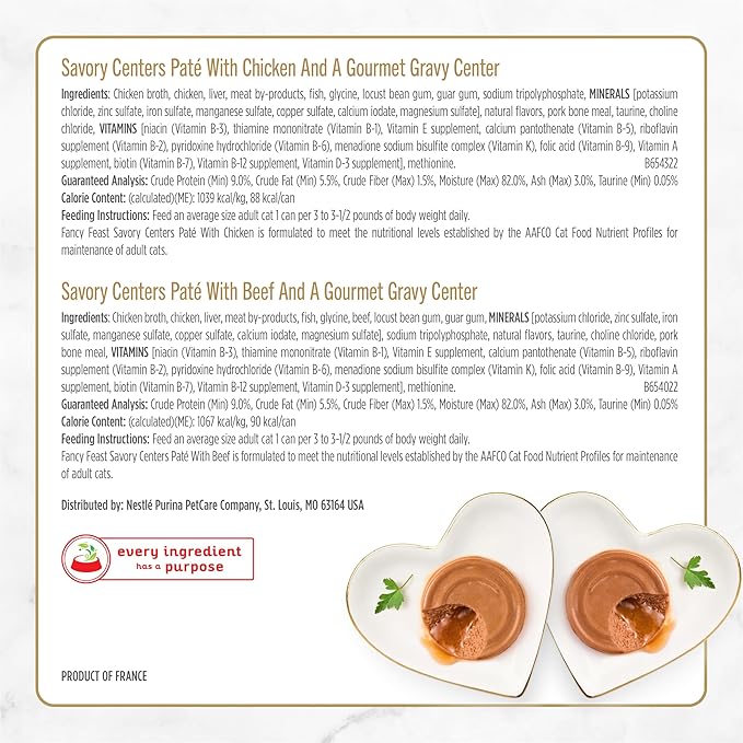 Fancy Feast Purina Savory Centers Wet Cat Food Pate Variety Pack with Chicken, Salmon, Beef, and Tuna Pate with Gravy Center - (4 Packs of 12) 3 oz. Pull-Top Cans