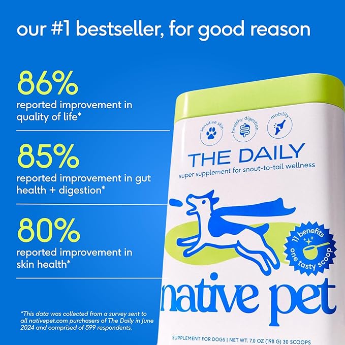Native Pet Dog Vitamins & Supplements - 11-in-1 Multivitamin Powder for Dogs Food Topper - Collagen, Glucosamine, Probiotics, Omega & More- Supports Healthy Gut, Mobility & Overall Health -120 Scoops