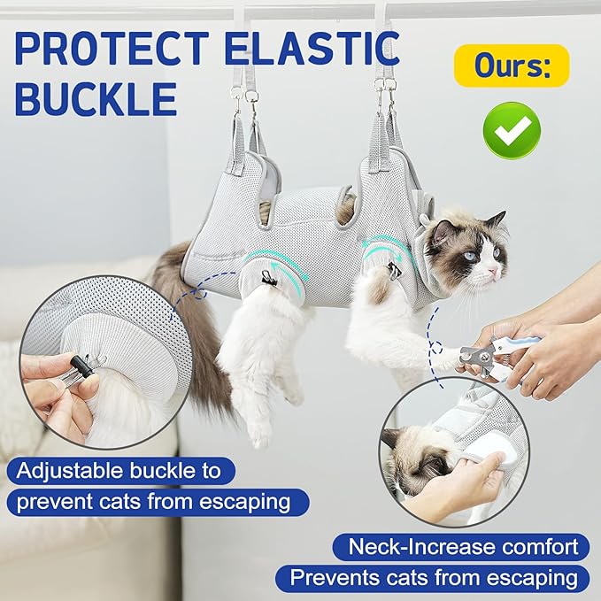 Supet Cat Grooming Hammock Harness for Nail Trimming, Cat Grooming Hanging Sling for Nail Clipping, Pet Restraint Holder for Cutting Nails, Medicine, Ear & Teeth Cleaning, Eye Care (Grey S)