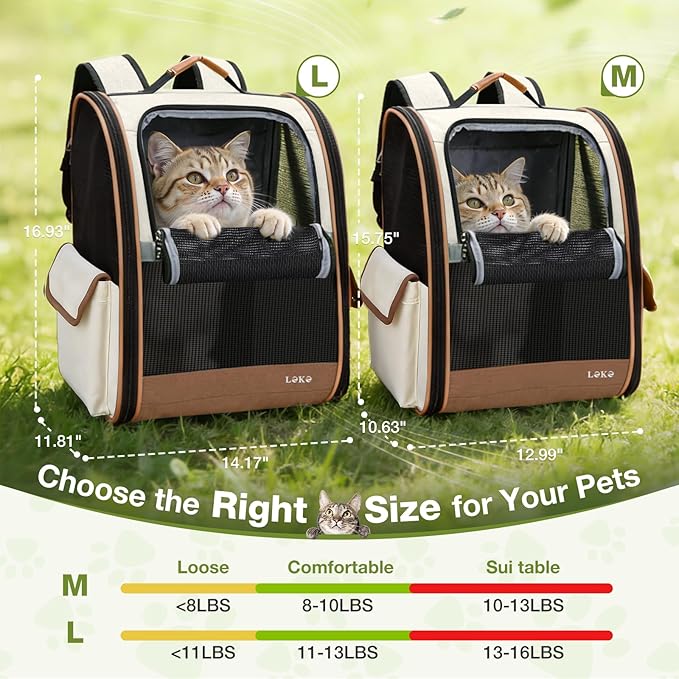 Lekereise Cat Backpack Carriers, Dog Carrier Backpacks with Breathable Mesh for Small Medium Cats Dogs Puppy Up to 17 Lbs, Pet Foldable Carrying Backpack Ventilated for Travel Hiking Collapsible