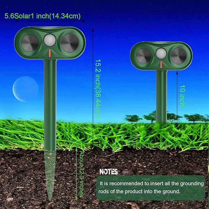 Cat Repellent Outdoor for Yard & Garden & Farm,Ultrasonic Animal Deterrent with Adjustable Sensitivity，Solar Pest Repellent, Racoon Squirrel Repellent Outdoor to Keep Unwanted Animals Away 2 Packs