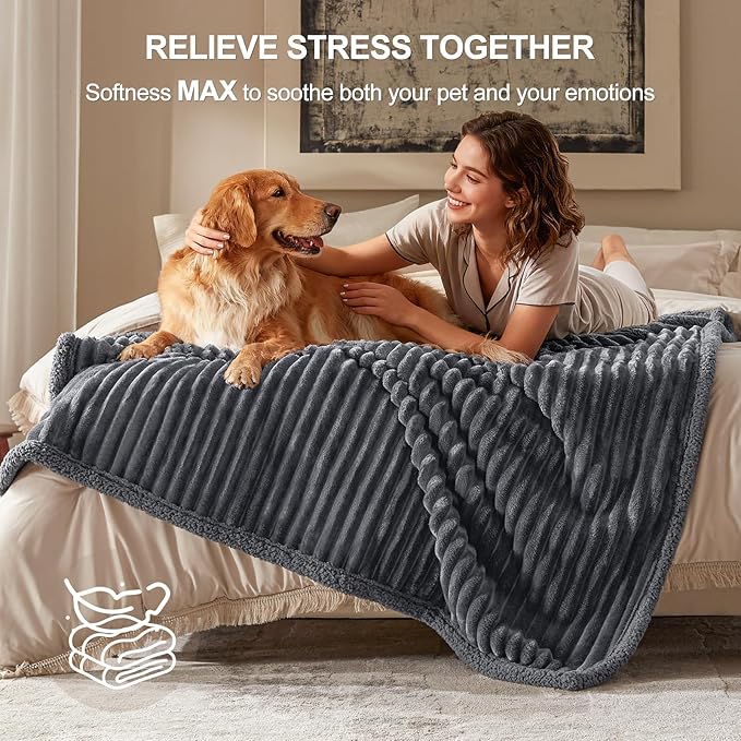 Waterproof Dog Blanket for Large Dogs, Washable Soft Puppy Cat Blanket Flannel Cotton Velour for Sofa Couch Protector, Comfort & Security Reversible Bed Protection for Pet, 40"X50", Gray