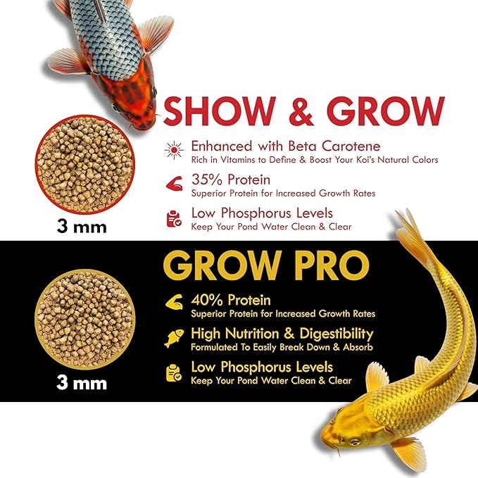 HALF OFF PONDS Grow Pro Koi Fish Food - 10 lb Floating Pellets, 3mm Size - Goldfish Food for Ponds - 40% Protein with Fish Meal & Probiotics - Designed for Rapid Growth & High Digestibility