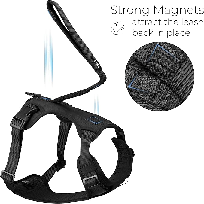 TUG Grab Dog Harness | Integrated Traffic Leash Magnetically Attached for Quick Control (Small/Black)